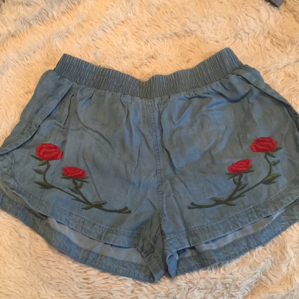 Embroidered Rose Shorts